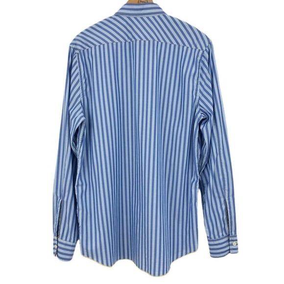 Arnold Zimberg Hollywood Men's Button Up Shirt Blue Striped Size M Flip Cuff - Picture 2 of 12